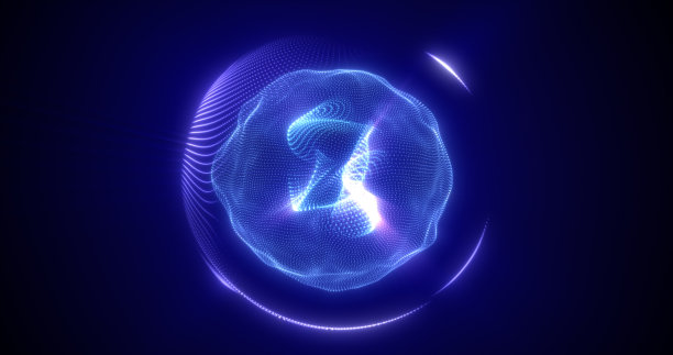 抽象的蓝色能量球从粒子和波的神奇发光在黑暗的背景图片下载