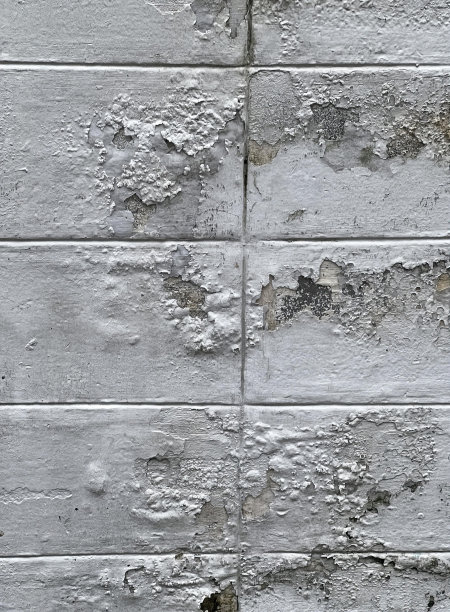 一幅白色砖墙和消防栓的照片，一幅白色砖墙的特写，油漆脱落。图片下载