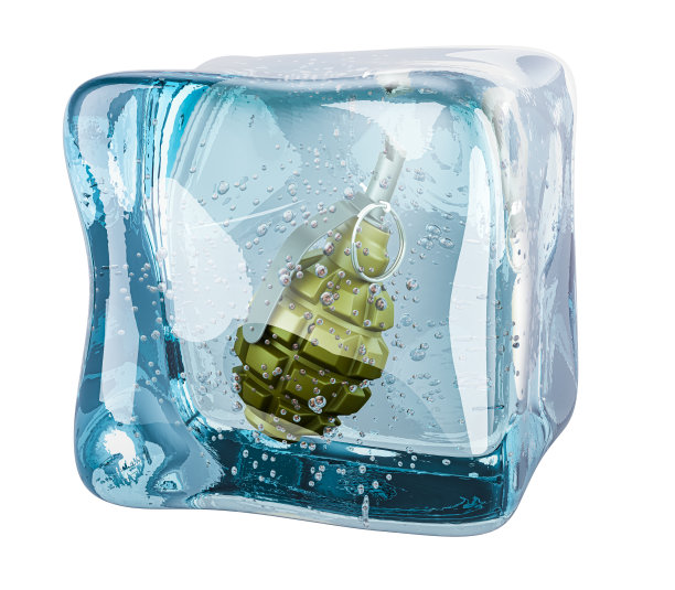 冻结在冰块中的手榴弹，3D渲染图片下载