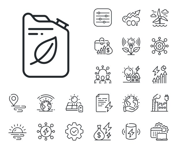 罐线图标。环保柴油标志。能源，二氧化碳排放和太阳能电池板。向量图片下载