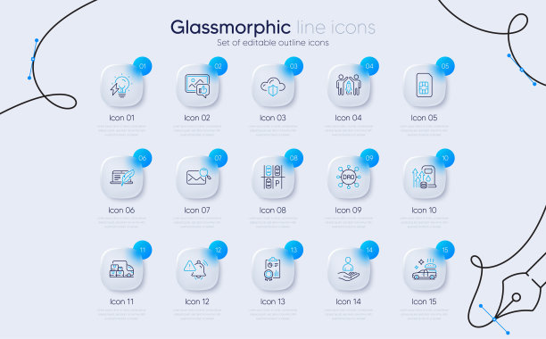 一套云保护，像照片和停车位线图标的web应用程序。象形图标。向量图片下载
