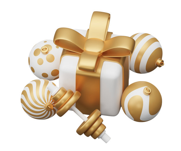 哑铃圣诞礼物。3d渲染插图孤立的白色背景图片下载