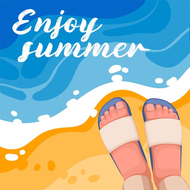 享受夏天的旗帜与腿的人在沙滩鞋图片下载