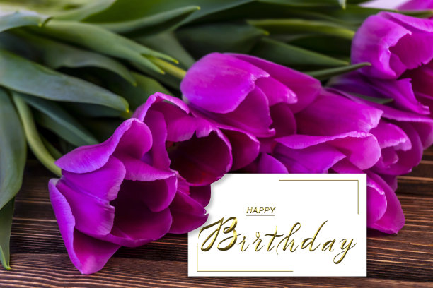 送给女士或女孩的漂亮的生日贺卡，上面有花图片下载