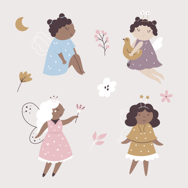 手绘集可爱，可爱的仙女女孩。矢量插图的童话人物，吉祥物图片下载
