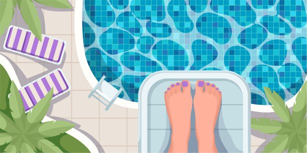 泳池顶景与腿的女孩在跳板上图片下载