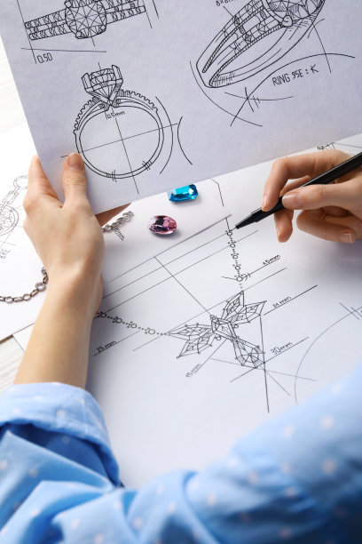 珠宝商与草图优雅的珠宝在白色木桌，特写图片下载