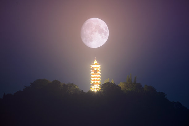 日月潭慈恩塔与月禅。计算机合成图像。图片下载