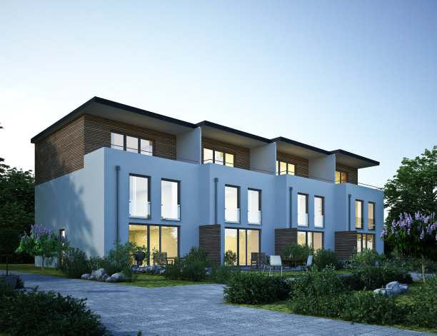 晚上的现代联排别墅图片下载