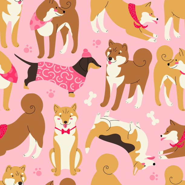 无缝图案与可爱的不同的狗图片下载