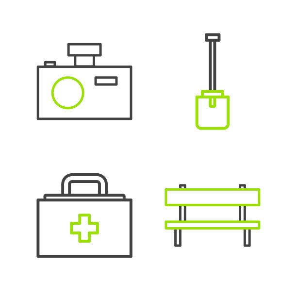 准备好工作台、急救箱、铲子和照片图片下载