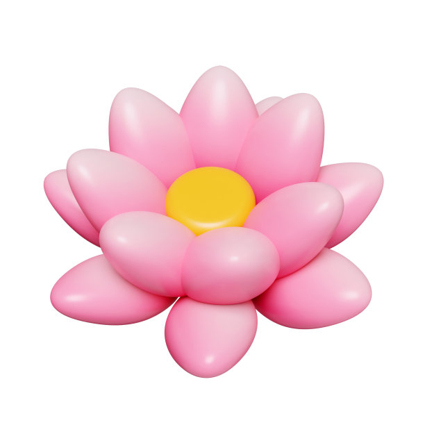 3 d莲花。中秋节。图标孤立的黄色背景。3d渲染图。剪切路径。图片下载