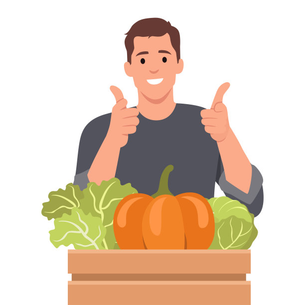 农业和农业概念。穿着制服的男性农民或园丁面带微笑，手里拿着一篮子成熟的蔬菜和水果。图片下载