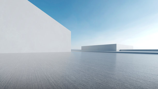 3d渲染抽象的未来主义建筑与空混凝土地板。汽车展示的场景。图片下载