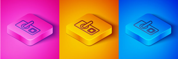 数字门锁与无线技术解锁图标隔离在粉红色和橙色，蓝色背景。门把手标志。安全智能家居。方形按钮。向量图片下载