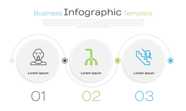 设置聋哑人头部，手杖手杖，残疾人电梯。业务信息图表模板。向量图片下载
