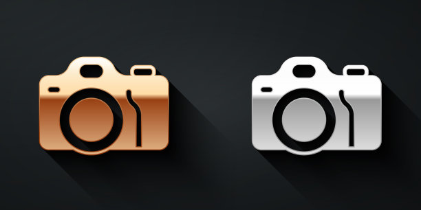 金色和银色的相机图标隔离上图片下载
