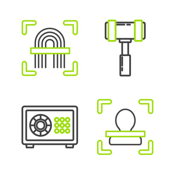 设置线人脸识别，安全，判断木槌和指纹图标。向量图片下载