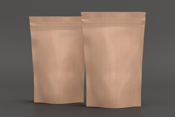 在灰色背景上为茶、咖啡、零食制作包装袋模型图片下载