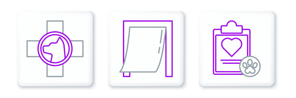 设置线剪贴板与医疗临床记录宠物，兽医符号和门的图标。向量图片下载