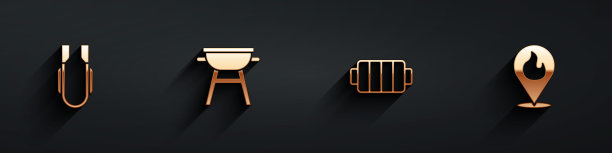 设置肉钳，烧烤架，和位置火焰图标与长阴影。向量图片下载