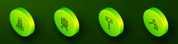 2.5D拍卖古代花瓶、绘画、锤子和图标矢量素材图片下载