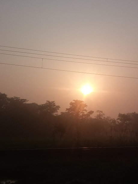 早晨太阳升起的印度村边的照片图片下载