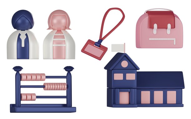 教育集图标集模型老师，学校，书包，算盘。三维渲染图片下载