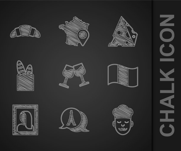 设置酒杯埃菲尔铁塔厨师旗法国图片下载