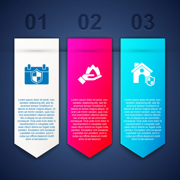 设置日历与盾牌，手握火力和房子。业务信息图表模板。向量图片下载