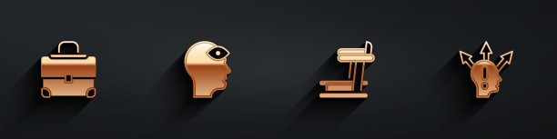 集公文包，人与第三眼，跑步机和项目团队基地图标长阴影。向量图片下载