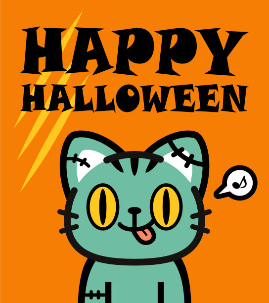 万圣节僵尸虎斑猫图片下载
