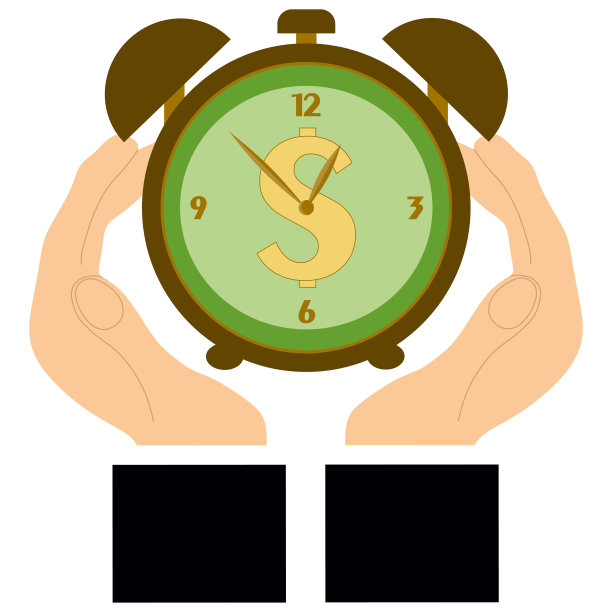 商人用手指着手表。时间就是金钱。矢量时间和财务管理插图。平面式商务图片。男人的手和钟。时机，计划，企业家，会议。图片下载