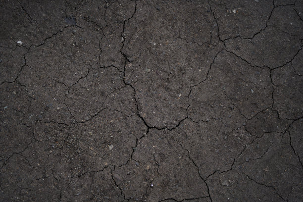 干裂的泥土，裂缝，阳光下的泥土，黑色的泥土，自然的背景与复制空间。高质量照片图片下载