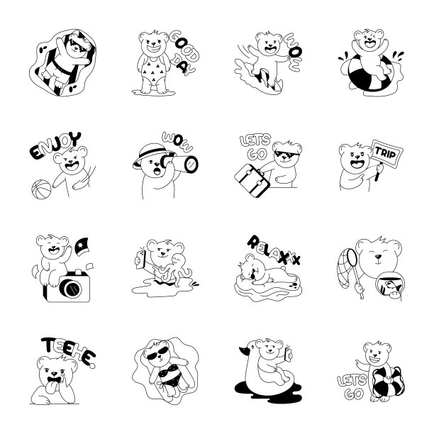 可爱的泰迪熊字形贴纸包图片下载