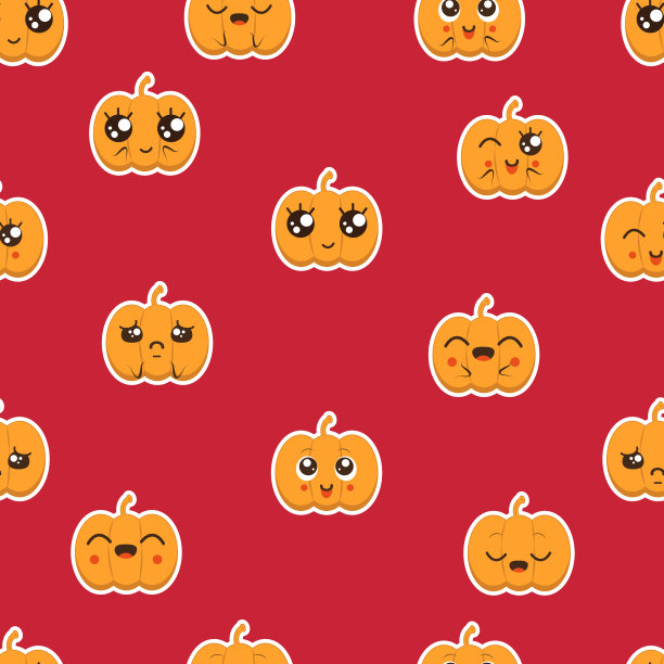 无缝图案贴纸与卡通南瓜在卡哇伊风格的万圣节图片下载