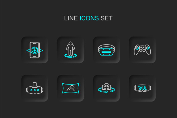 虚拟现实眼镜，360度视角，广角画面，手柄，3d建模和图标。向量图片下载