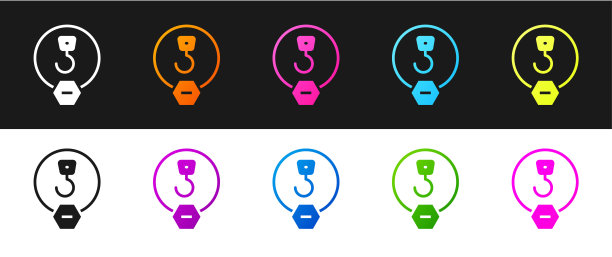 设置工业挂钩图标孤立的黑色和白色背景。吊钩图标。向量图片下载