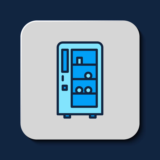 自动售货机的食品和饮料自动销售图标隔离在蓝色背景。向量图片下载