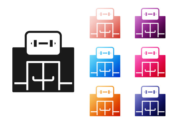 黑色体育馆建筑图标孤立在白色背景。体育俱乐部。设置图标彩色。向量图片下载