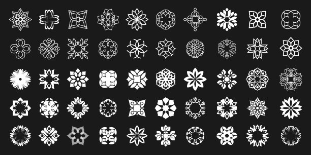 收集花卉标志和花卉装饰标志设计。抽象美曼陀罗花。图片下载