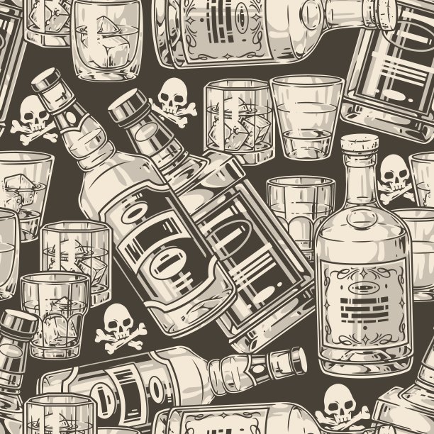 威士忌酒吧单色无缝图案图片下载