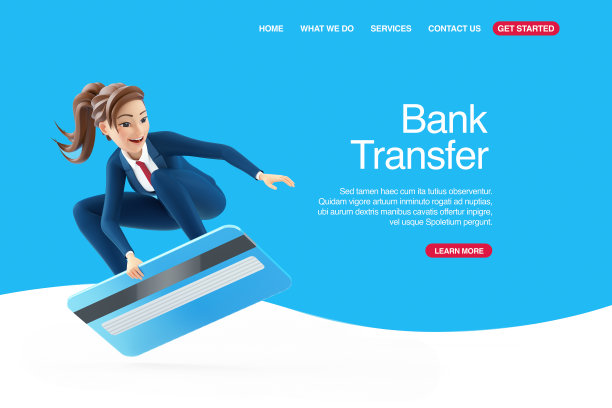 3d卡通女商人网上冲浪的信用卡横幅图片下载