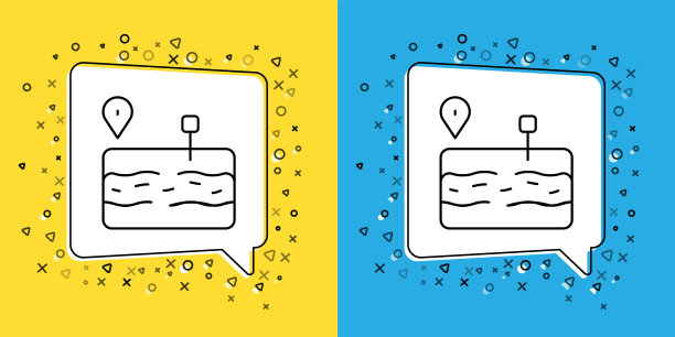 设置线破碎的道路图标隔离在黄色和蓝色的背景。向量图片下载