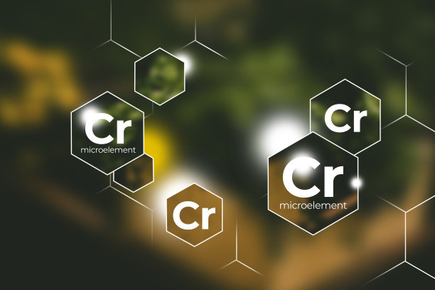 免疫保护理念，铬。六角与铬图标，模糊的绿色背景。图片下载