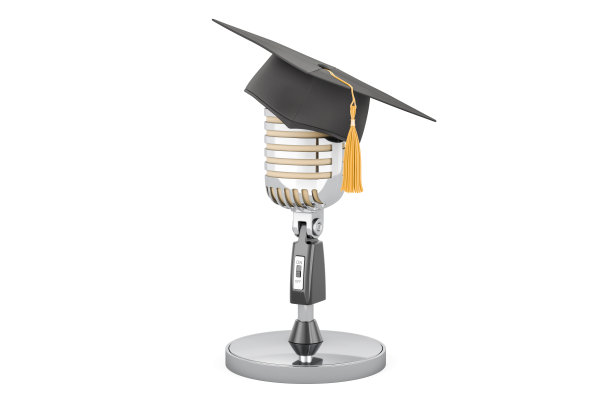 带毕业帽的麦克风，3D渲染图片下载