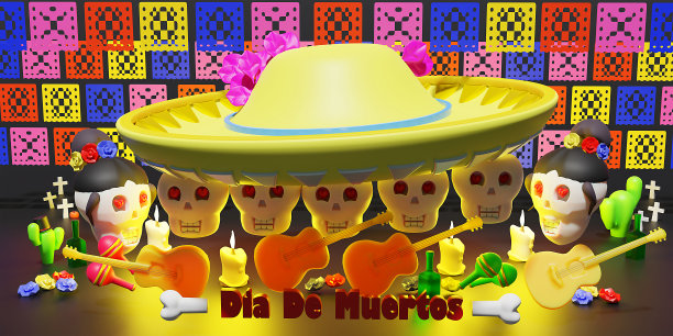 墨西哥骷髅设计，墨西哥文化旅游地标拉丁和派对主题3d插画。图片下载