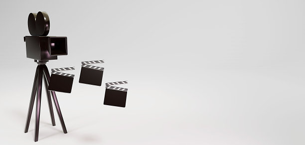 电影的概念。Сamera用于拍摄和剪辑。3d插图，海报和横幅。文本模板设计。图片下载