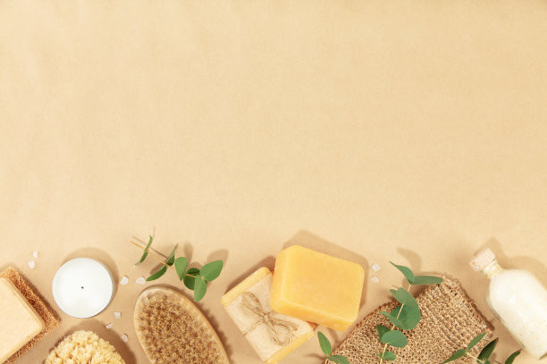 天然手工肥皂和环保个人护理产品的俯视图照片图片下载