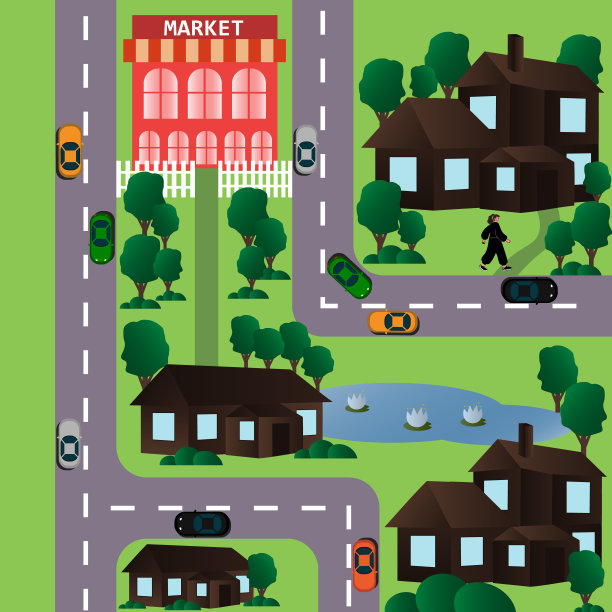 城市地图地图，城市景观-矢量插图图片下载